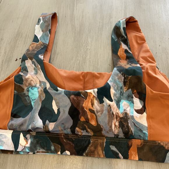 Fabletics Scoop Back Swim Bra & Bottoms Camo Paintbrush Teal Burnt Orange Sz XXL - Picture 7 of 11